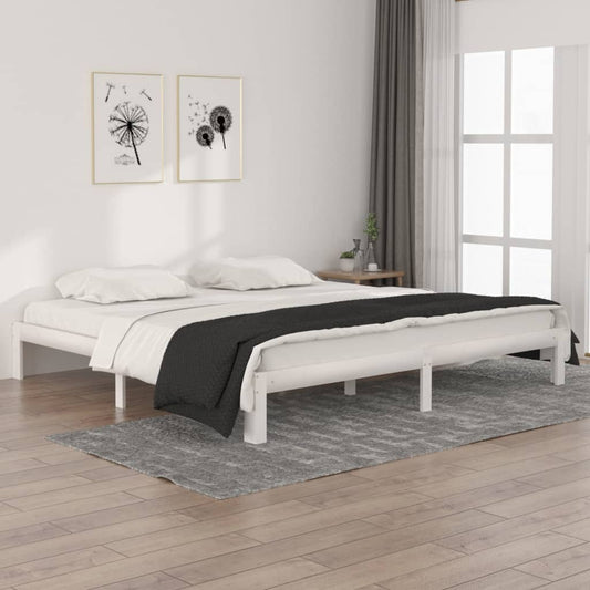vidaXL Bed Frame | White | Solid pine wood, Plywood | 200x200 cm | Modern
