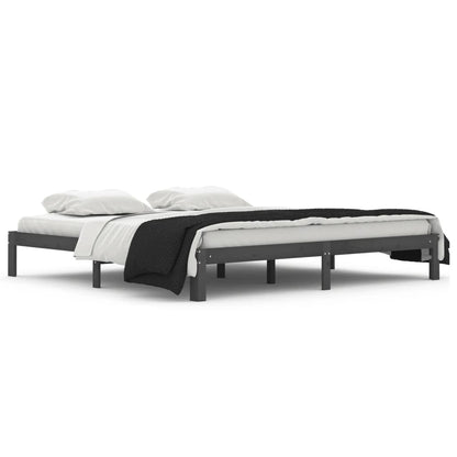 vidaXL Bed Frame | Grey | Solid pine wood, Plywood slats | Double | Durable