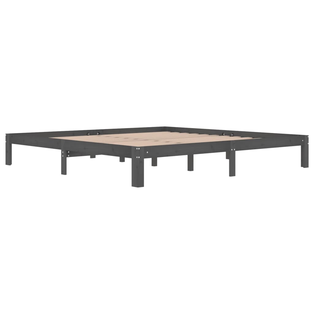 vidaXL Bed Frame | Grey | Solid pine wood, Plywood slats | Double | Durable