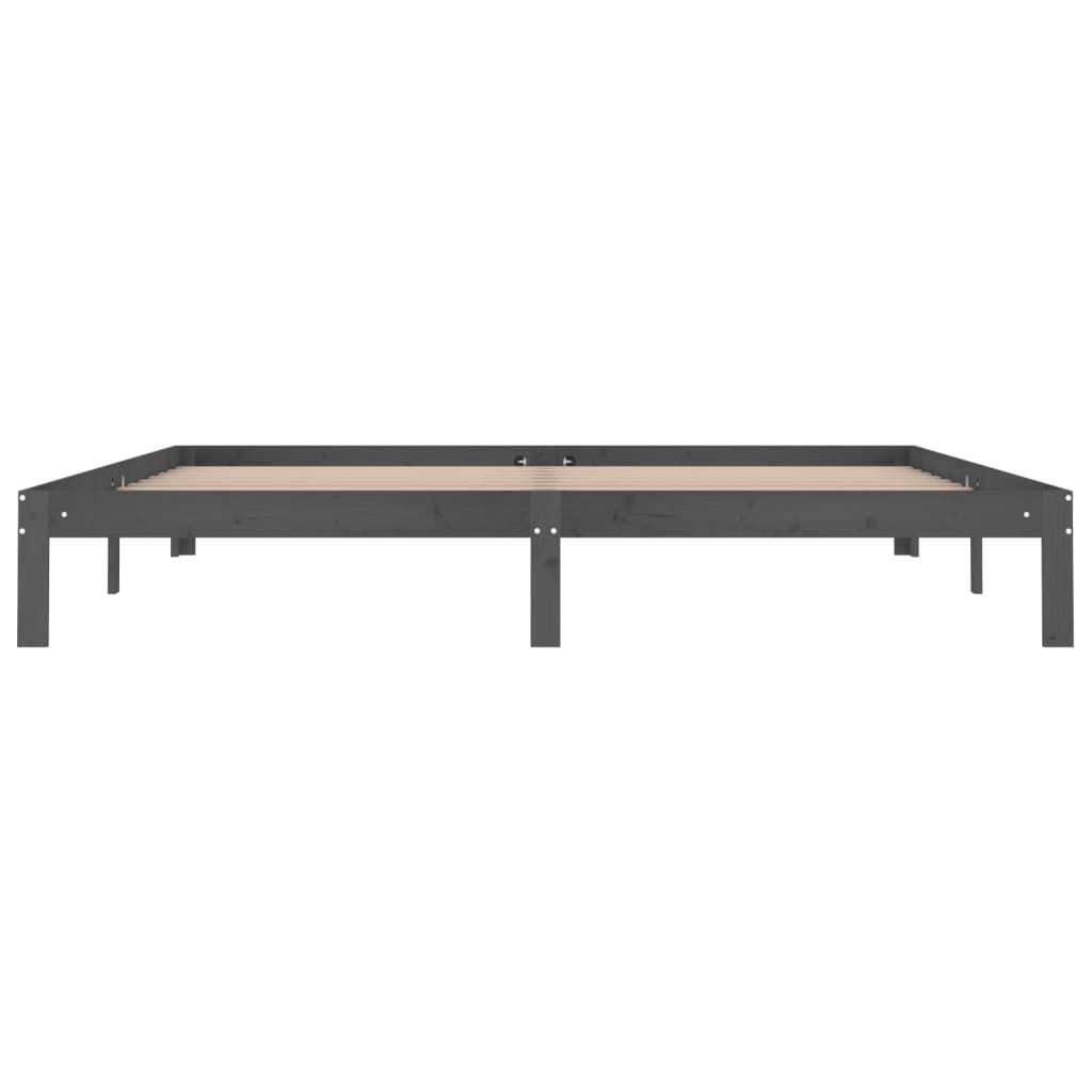 vidaXL Bed Frame | Grey | Solid pine wood, Plywood slats | Double | Durable