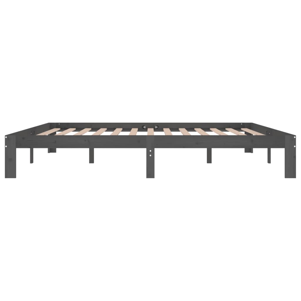 vidaXL Bed Frame | Grey | Solid pine wood, Plywood slats | Double | Durable