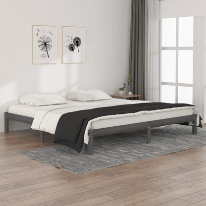 vidaXL Bed Frame | Grey | Solid pine wood, Plywood slats | Double | Durable