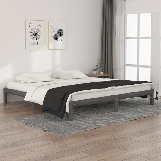 vidaXL Bed Frame | Grey | Solid pine wood, Plywood slats | Double | Durable