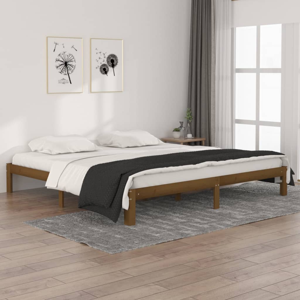 vidaXL Bed Frame | Honey Brown | Solid pine wood, Plywood | 200x200 cm