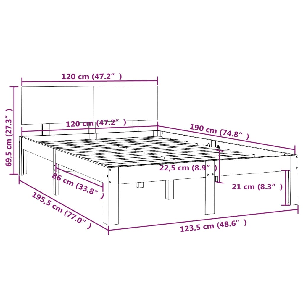 vidaXL Bed Frame without Mattress 120x190cm Small Double