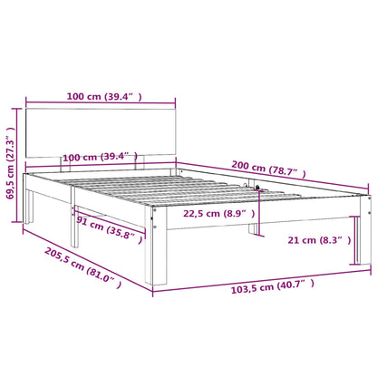 vidaXL Bed Frame without Mattress White Solid Wood Pine 100x200cm