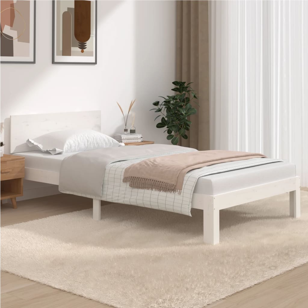 vidaXL Bed Frame without Mattress White Solid Wood Pine 100x200cm