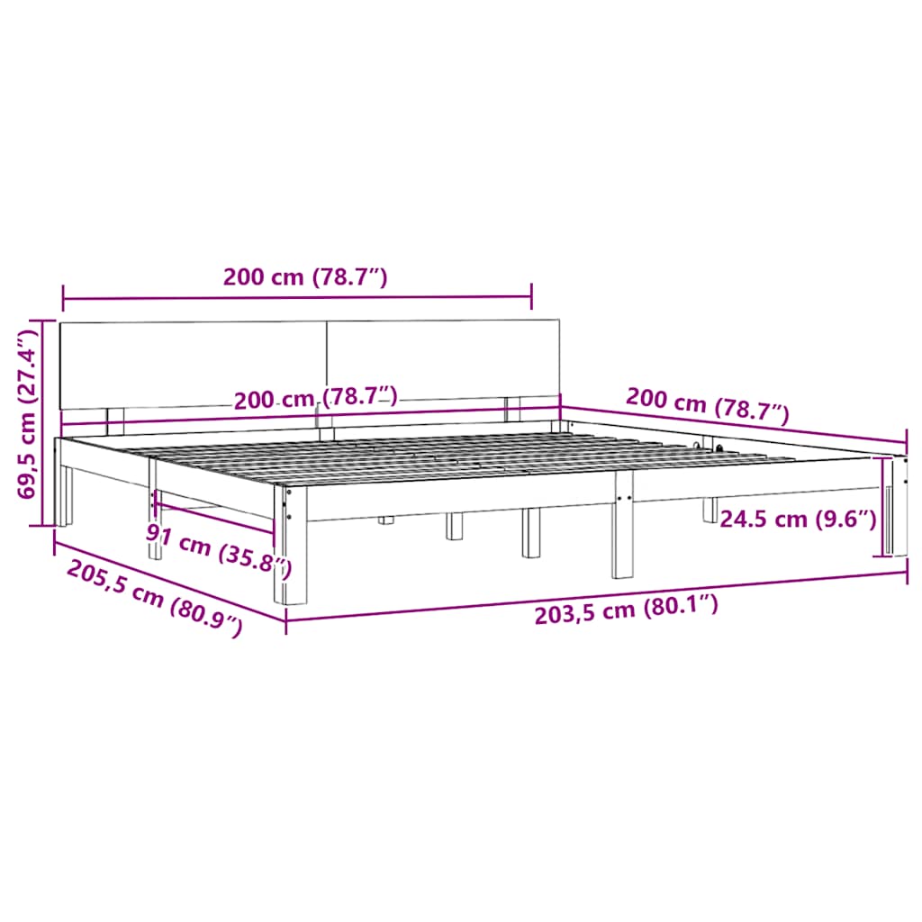 vidaXL Bed Frame without Mattress Solid Wood Pine 200x200cm