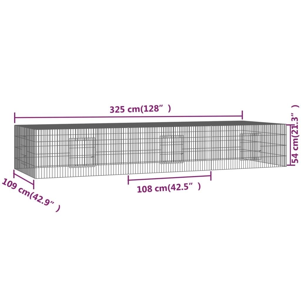 vidaXL 3-Panel Rabbit Cage 325x109x54 cm Galvanised Iron