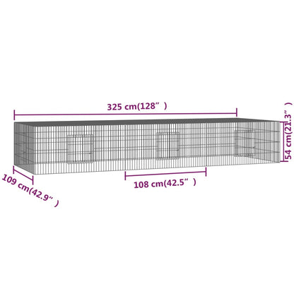 vidaXL 3-Panel Rabbit Cage 325x109x54 cm Galvanised Iron
