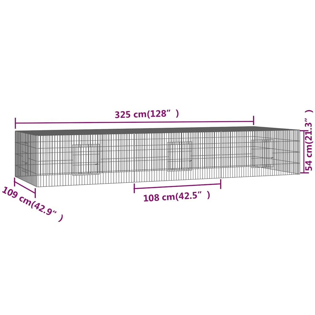 vidaXL 3-Panel Rabbit Cage 325x109x54 cm Galvanised Iron