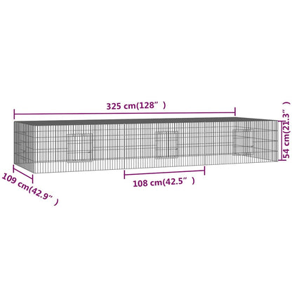 vidaXL 3-Panel Rabbit Cage 325x109x54 cm Galvanised Iron