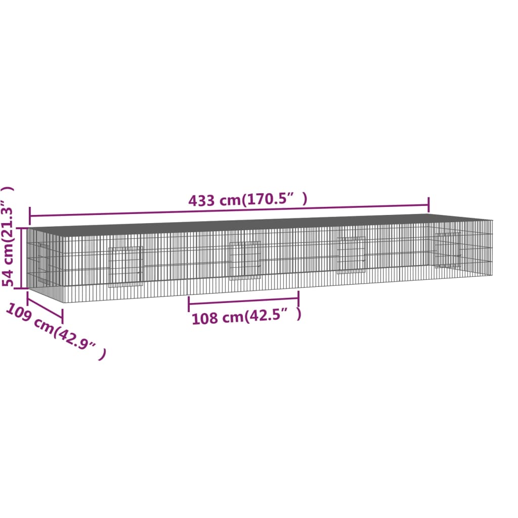 vidaXL 4-Panel Rabbit Cage 433x109x54 cm Galvanised Iron