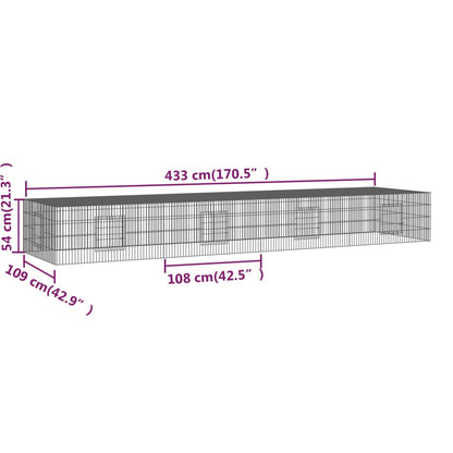 vidaXL 4-Panel Rabbit Cage 433x109x54 cm Galvanised Iron