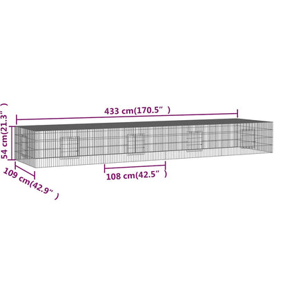 vidaXL 4-Panel Rabbit Cage 433x109x54 cm Galvanised Iron