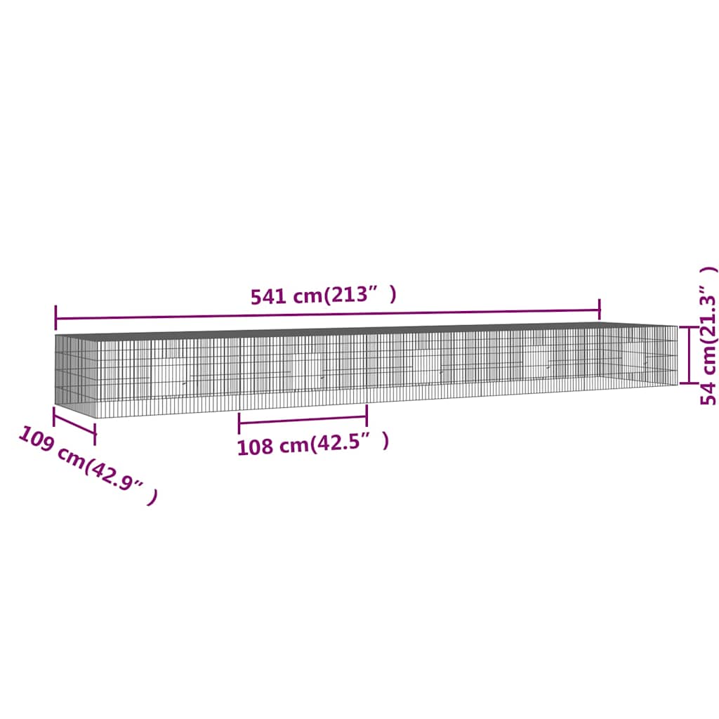 vidaXL 5-Panel Rabbit Cage 541x109x54 cm Galvanised Iron