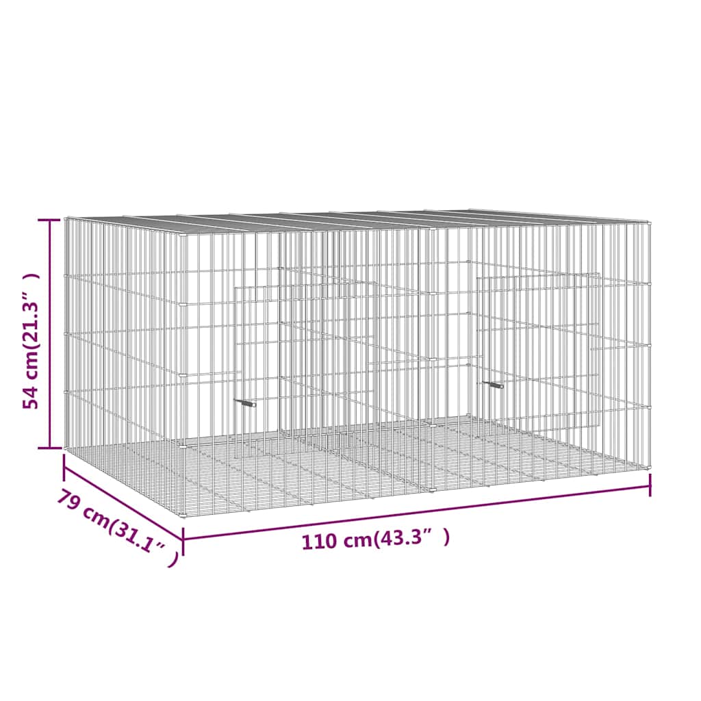 vidaXL 2-Panel Rabbit Cage 110x79x54 cm Galvanised Iron