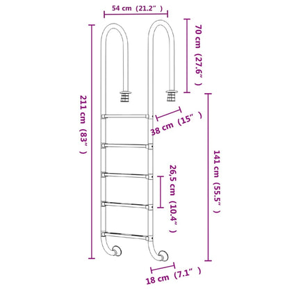 vidaXL Pool Ladder 54x38x211 cm 304 Stainless Steel