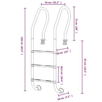 vidaXL Pool Ladder 54x38x158 cm 304 Stainless Steel