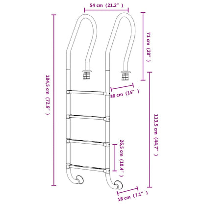 vidaXL Pool Ladder 54x38x184.5 cm 304 Stainless Steel