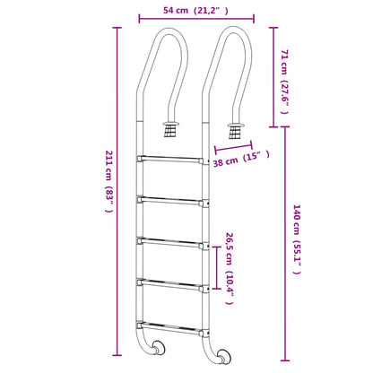 vidaXL Pool Ladder 54x38x211 cm 304 Stainless Steel