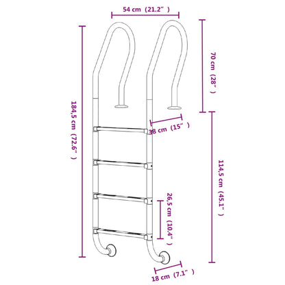 vidaXL Pool Ladder 54x38x184.5 cm 304 Stainless Steel