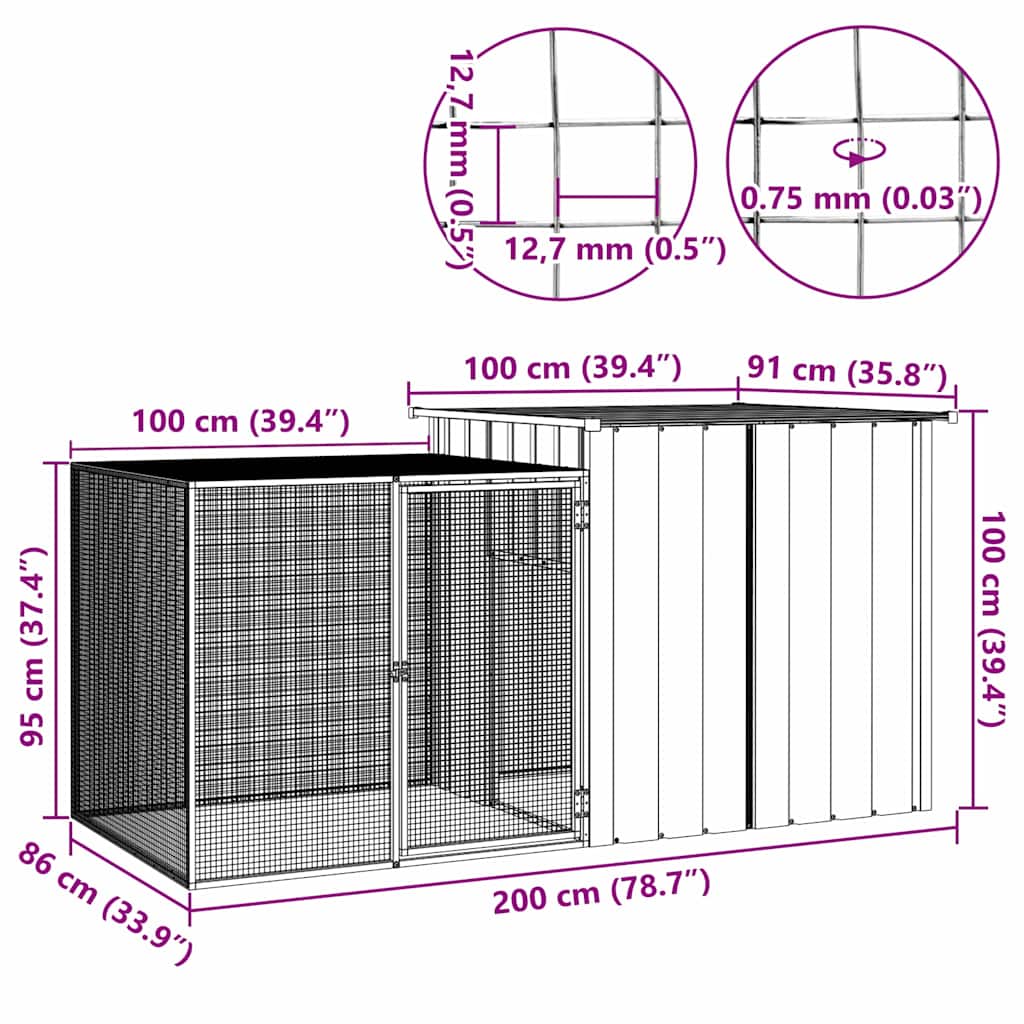 vidaXL Chicken Cage Anthracite 200x91x100 cm Galvanised Steel