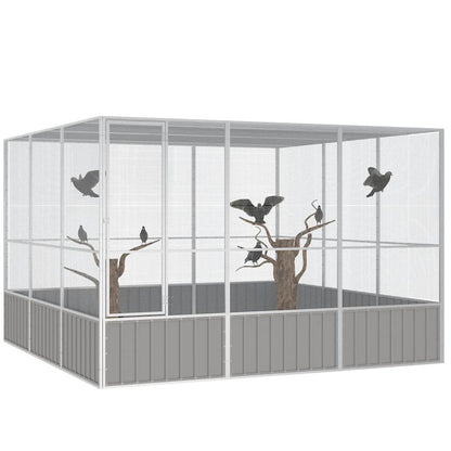 vidaXL Bird Cage Grey 302.5x324.5x211.5 cm Galvanised Steel