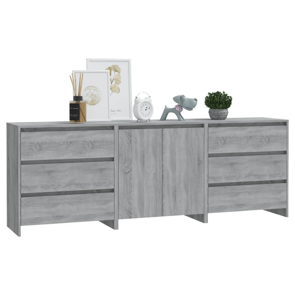 vidaXL 3 Piece Sideboard Grey Sonoma Engineered Wood