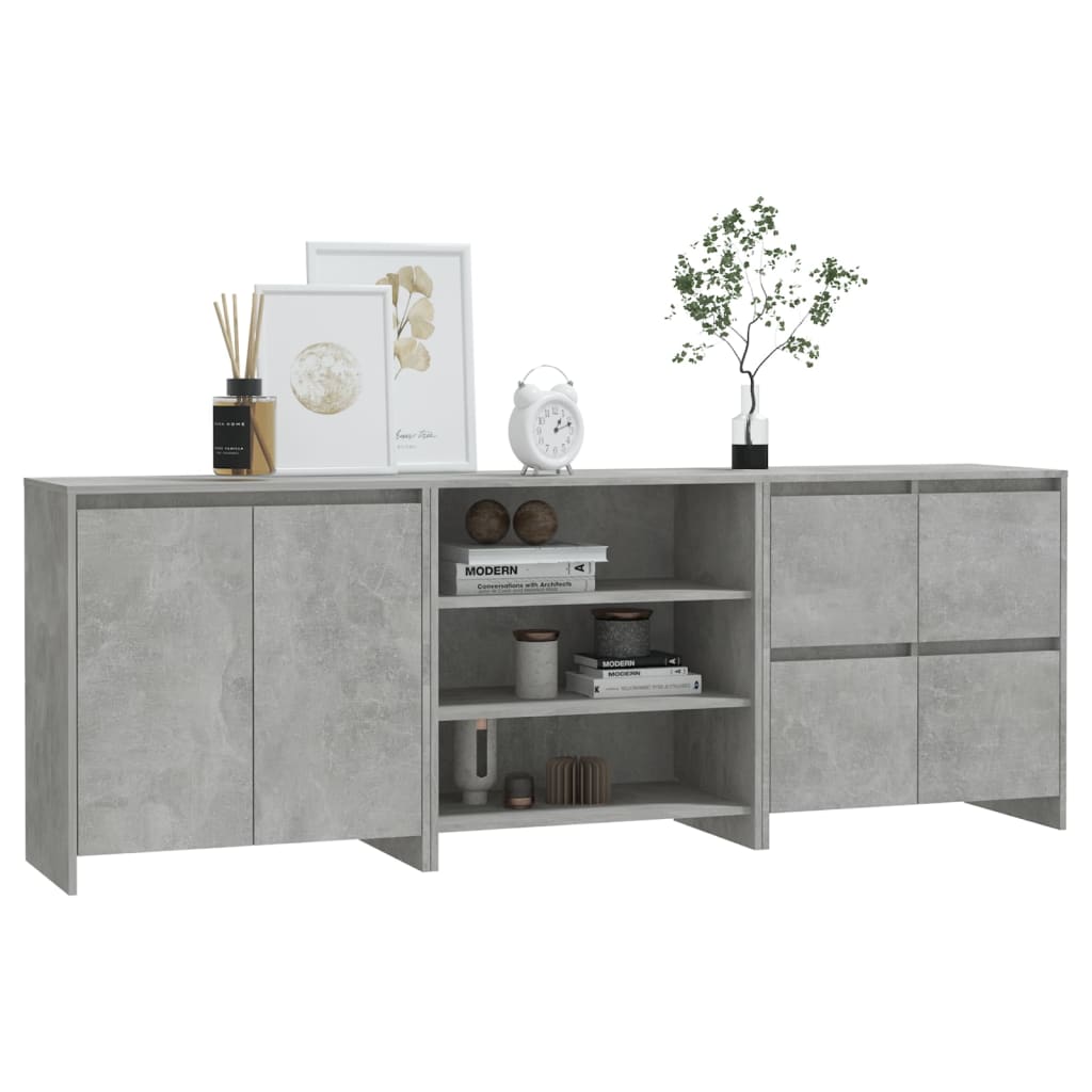 vidaXL 3 Piece Sideboard Concrete Grey Engineered Wood