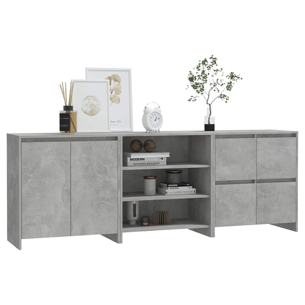 vidaXL 3 Piece Sideboard Concrete Grey Engineered Wood