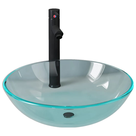 3098440 vidaXL Bathroom Sink with Tap and Push Drain Clear Tempered Glass (142229+149088+149061)