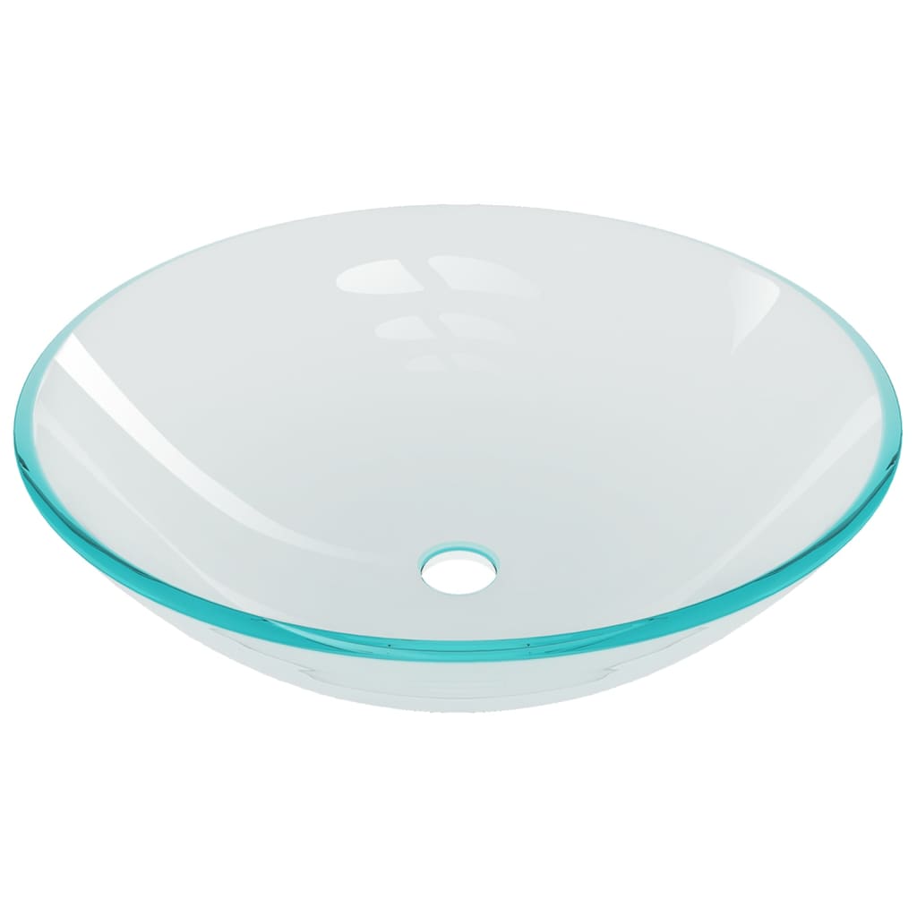 3098441 vidaXL Bathroom Sink with Tap and Push Drain Clear Tempered Glass (142229+149089+149062)