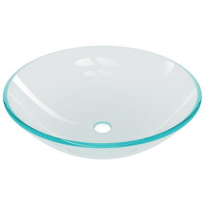 3098441 vidaXL Bathroom Sink with Tap and Push Drain Clear Tempered Glass (142229+149089+149062)