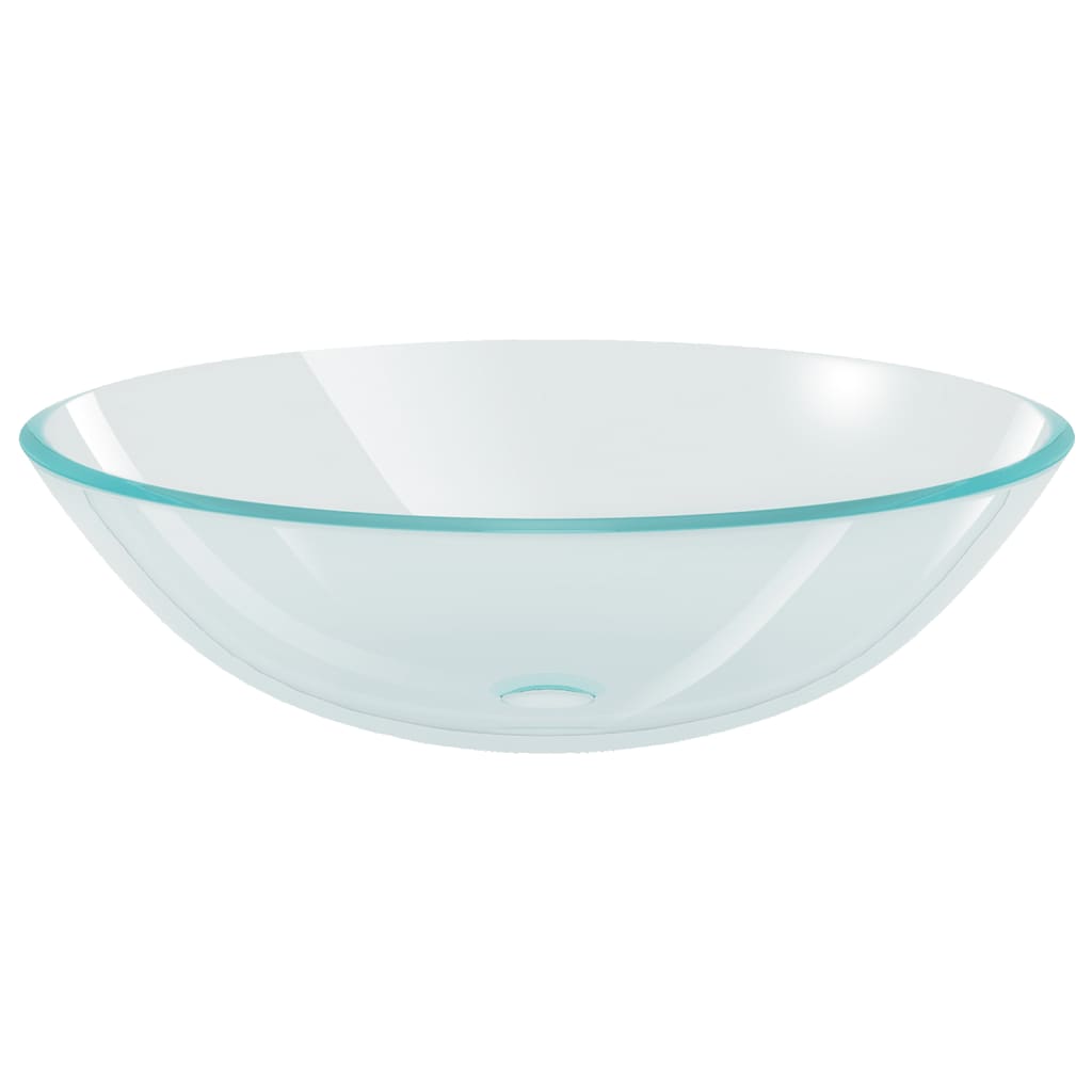 3098441 vidaXL Bathroom Sink with Tap and Push Drain Clear Tempered Glass (142229+149089+149062)