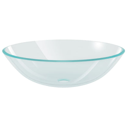 3098441 vidaXL Bathroom Sink with Tap and Push Drain Clear Tempered Glass (142229+149089+149062)
