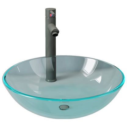 vidaXL Bathroom Sink with Tap and Push Drain Clear Tempered Glass