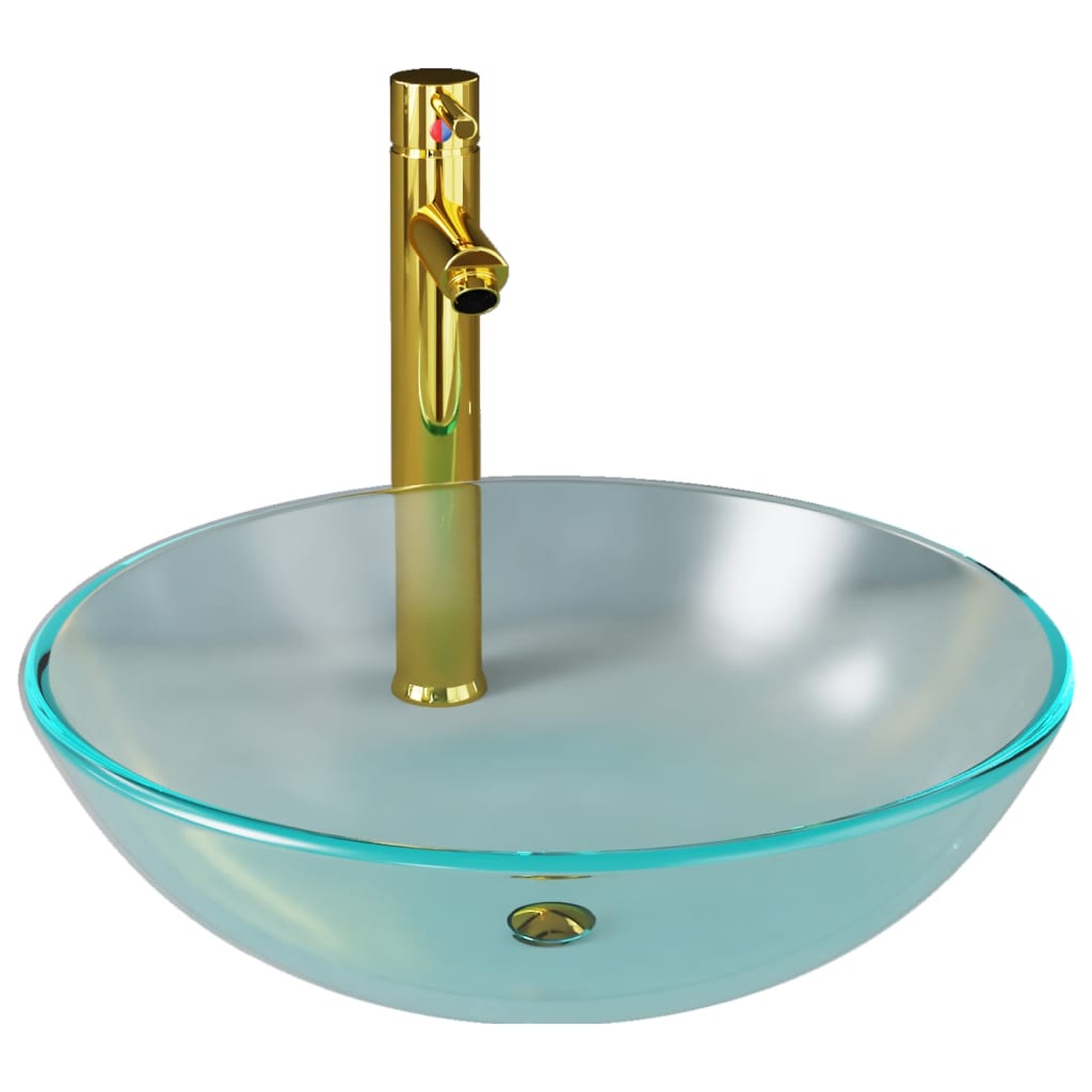 3098446 vidaXL Bathroom Sink with Tap and Push Drain Frosted Tempered Glass (142230+149089+149062)