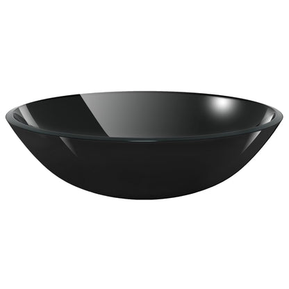 3098451 vidaXL Bathroom Sink with Tap and Push Drain Black Tempered Glass (142231+149089+149062)
