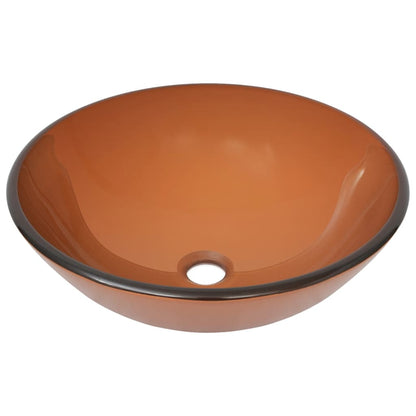 3098456 vidaXL Bathroom Sink with Tap and Push Drain Brown Tempered Glass (142232+149089+149062)