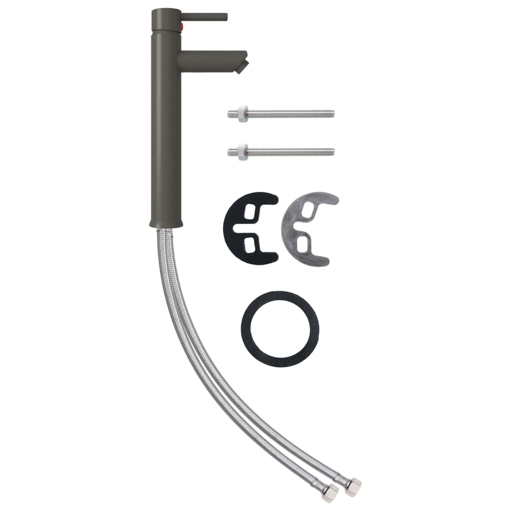 vidaXL Bathroom Sink with Tap and Push Drain Brown Tempered Glass