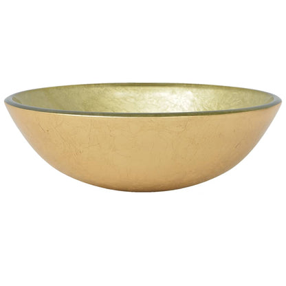 3098461 vidaXL Bathroom Sink with Tap and Push Drain Gold Tempered Glass (142233+149089+149062)
