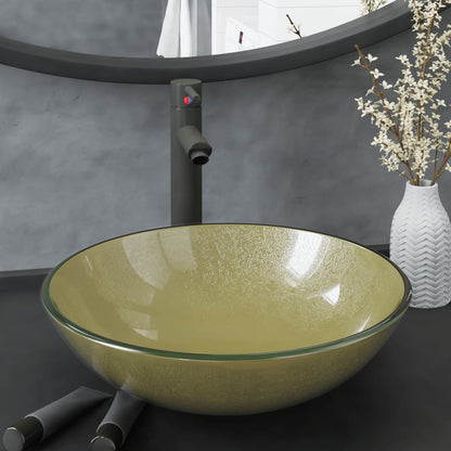 vidaXL Bathroom Sink with Tap and Push Drain Gold Tempered Glass