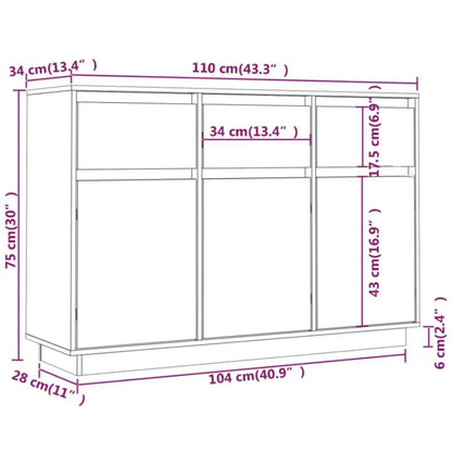 vidaXL Sideboard 111x36x75 cm Solid Wood Pine