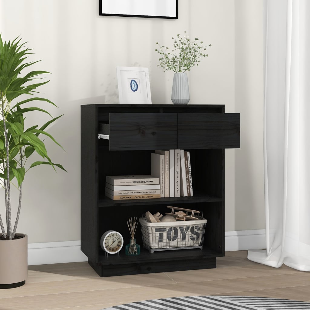 vidaXL Console Cabinet | Black | Solid Pine Wood | Medium | Console Cabinet
