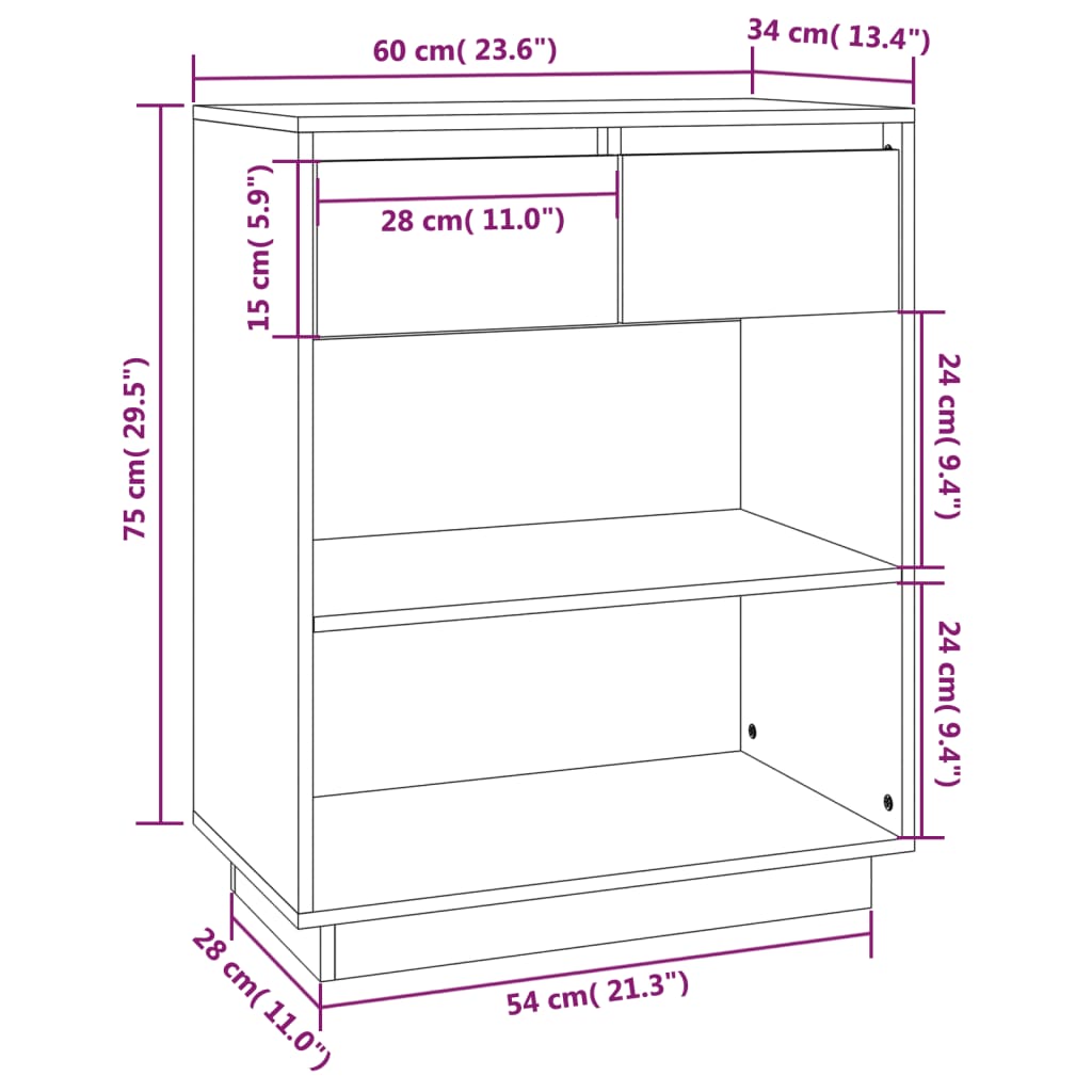 vidaXL Console Cabinet | Black | Solid Pine Wood | Medium | Console Cabinet