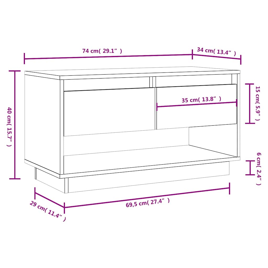 vidaXL TV Cabinet Grey 74x34x40 cm Solid Wood Pine