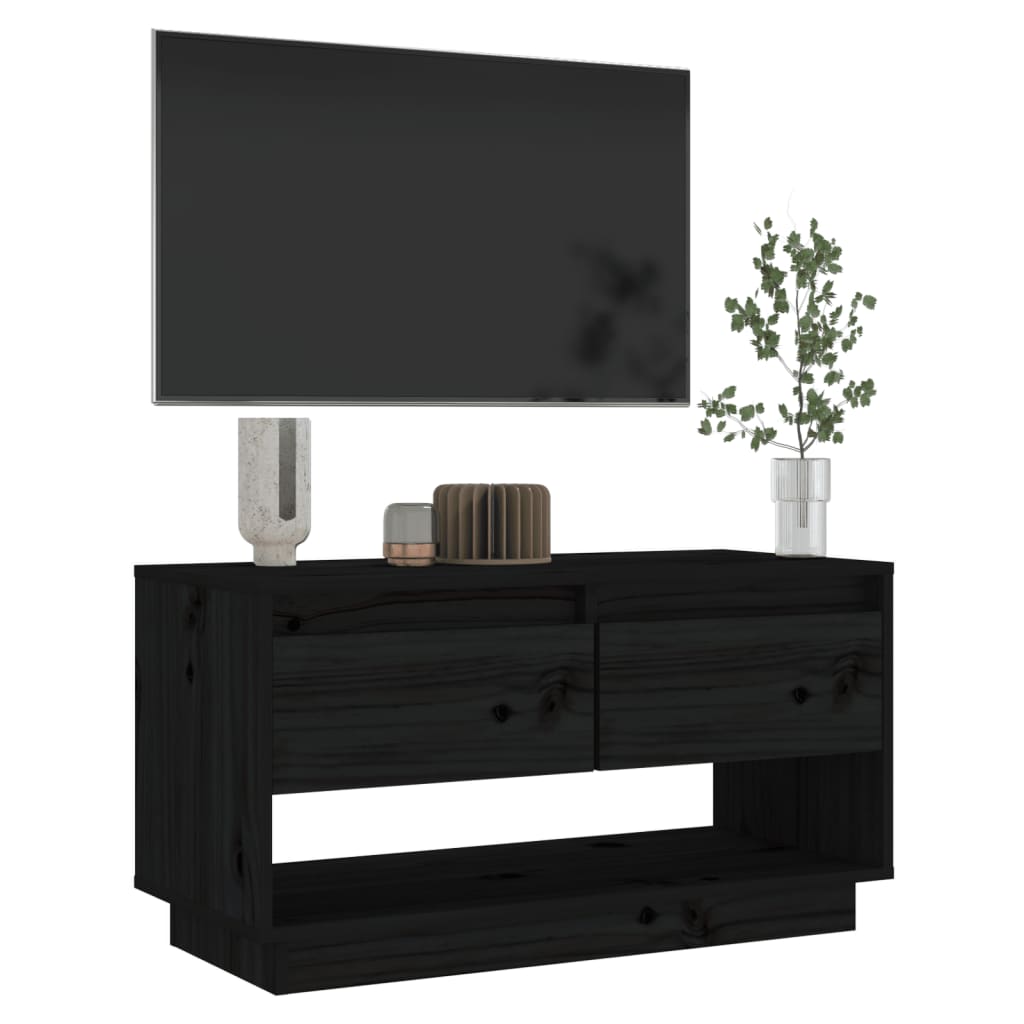 vidaXL TV Stand | Black | Solid Pine Wood | Medium | TV Stand | Rectangular