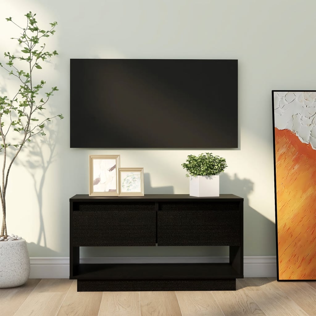 vidaXL TV Stand | Black | Solid Pine Wood | Medium | TV Stand | Rectangular