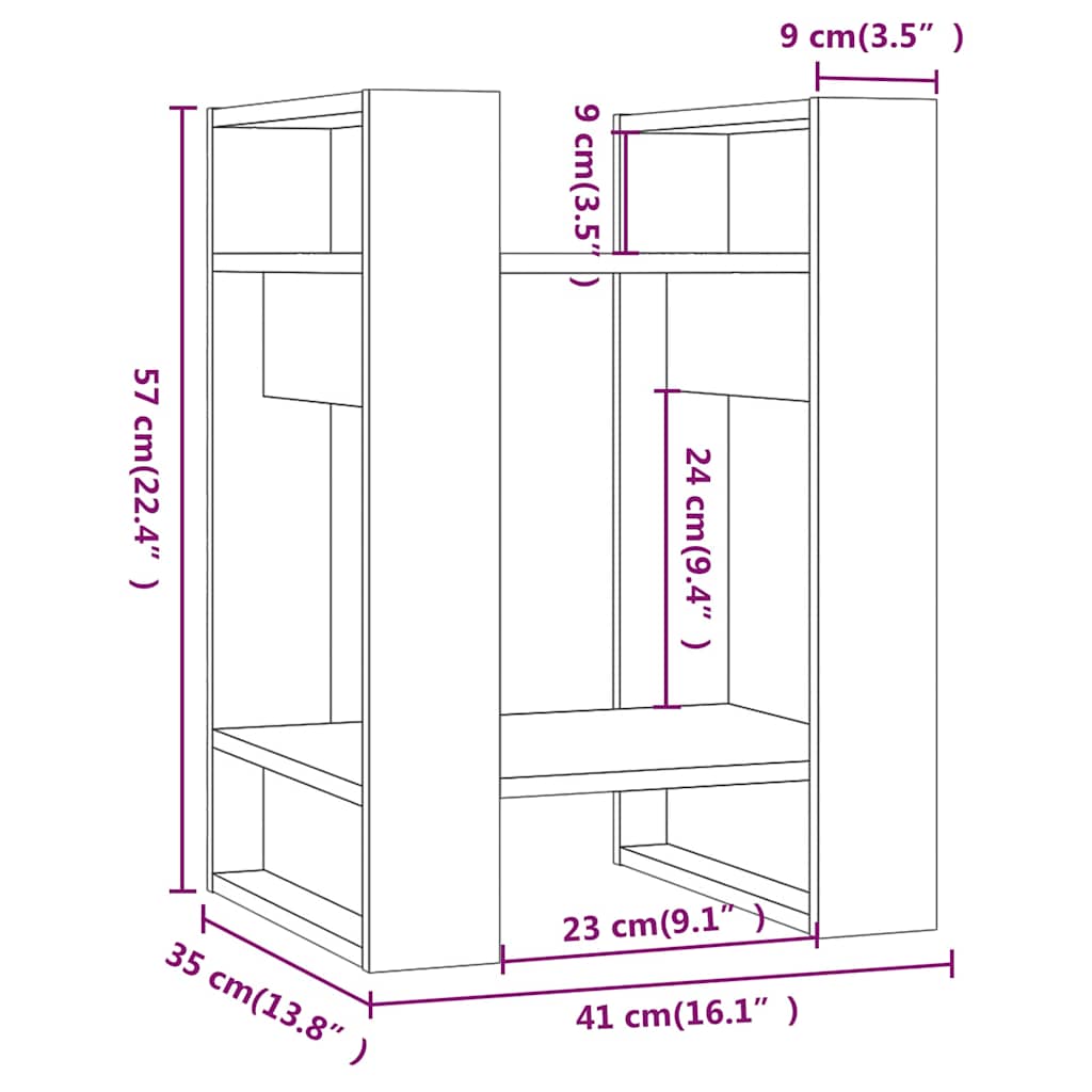 813856 vidaXL Book Cabinet/Room Divider Grey 41x35x57 cm Solid Wood Pine